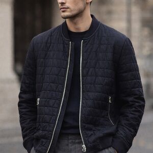 LANVIN Navy Quilted Bomber Jacket